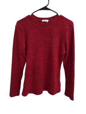 Ekouaer Womens Ribbed Long-Sleeve Knit Top Shirt Size Large in Red Polyester Ble